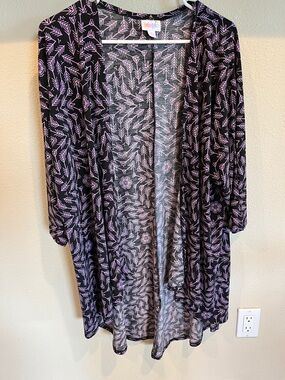 Luluroe Black & Lavender Printed Open Front Kimono